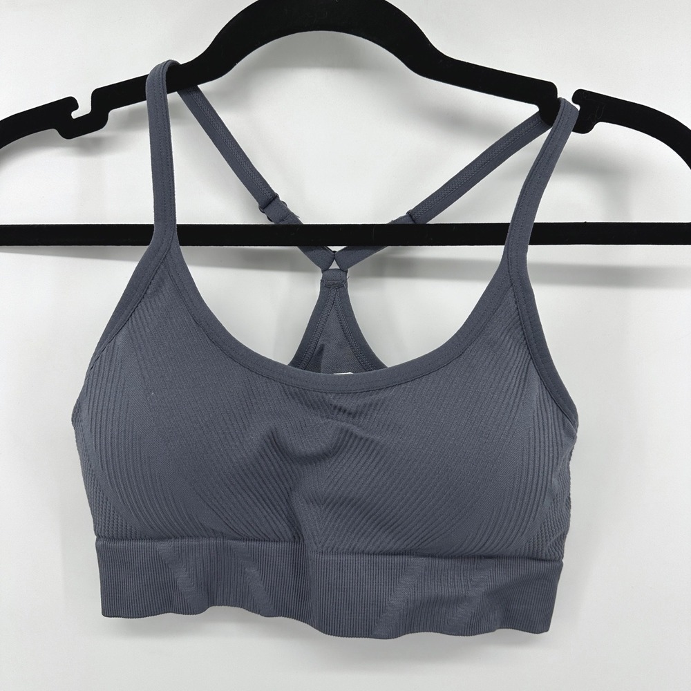 Avia Womens Seamless Ribbed T-Back Sports Bra Gray Small AV250205